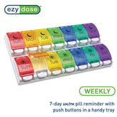 Ezy Dose Pill Organizer Weekly AM/PM Push Buttons Rainbow