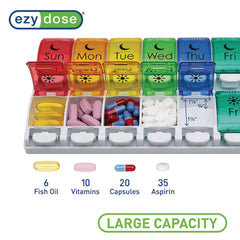 Ezy Dose Pill Organizer Weekly AM/PM Push Buttons Rainbow