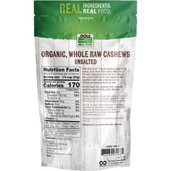 Certified Organic Whole, Raw Cashews - Unsalted