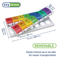 Ezy Dose Pill Organizer Weekly AM/PM Push Buttons Rainbow