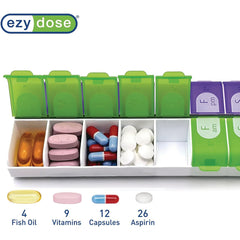 Ezy Dose Pill Planner Weekly AM/PM Easy Fill Green and Purple