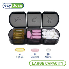 Ezy Dose Pill Organizer Weekly 3x/Day Medtime Planner Black