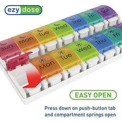 Ezy Dose Pill Organizer Weekly AM/PM Push Buttons Rainbow